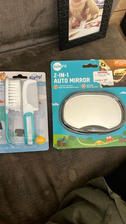 Baby comb, brush and 2-in-1 auto mirror