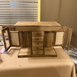 Miratino Jewelry Box, Rustic Wooden Jewelry Organizer Box with Mirror, 5 Layer Jewelry Storage Case Display for Necklaces Earrings Rin