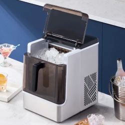 Countertop Ice Maker, 32 Cubes Ready in 15 Mins, 46lbs in 24Hrs, Self-Cleaning Portable Ice Maker with Convenient Ice Transfer, Ice Machine with 2 Siz