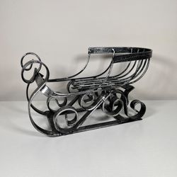 Vintage Metal Santa Sleigh – Shelf Christmas Holiday Decor, See Photos