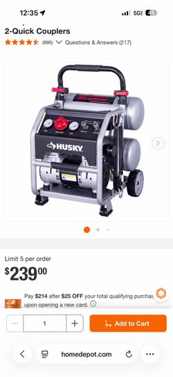 Air compressor husky 4.5 Gallon new