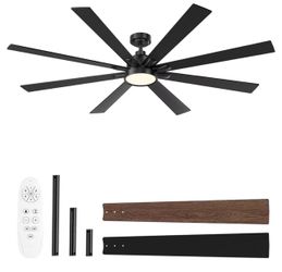 72 Inch Large Ceiling Fans with Lights and Remote, Wood/Black 6 Speeds Reversible DC Motor, 3CCT, Dimmable, Memory Function, Large Ceiling Fan for Liv