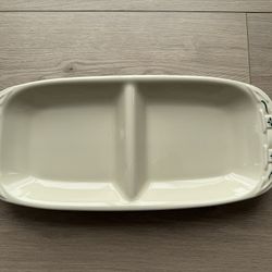 Vintage Longaberger Cream Divided Ceramic Serving Dish