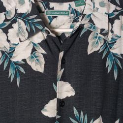 Cubavera 100% Rayon tropical shirt Button up Caribbean Black white orchids Men's