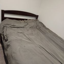 Full Bed Set - Wooden Frame with Storage and Full Mattress 