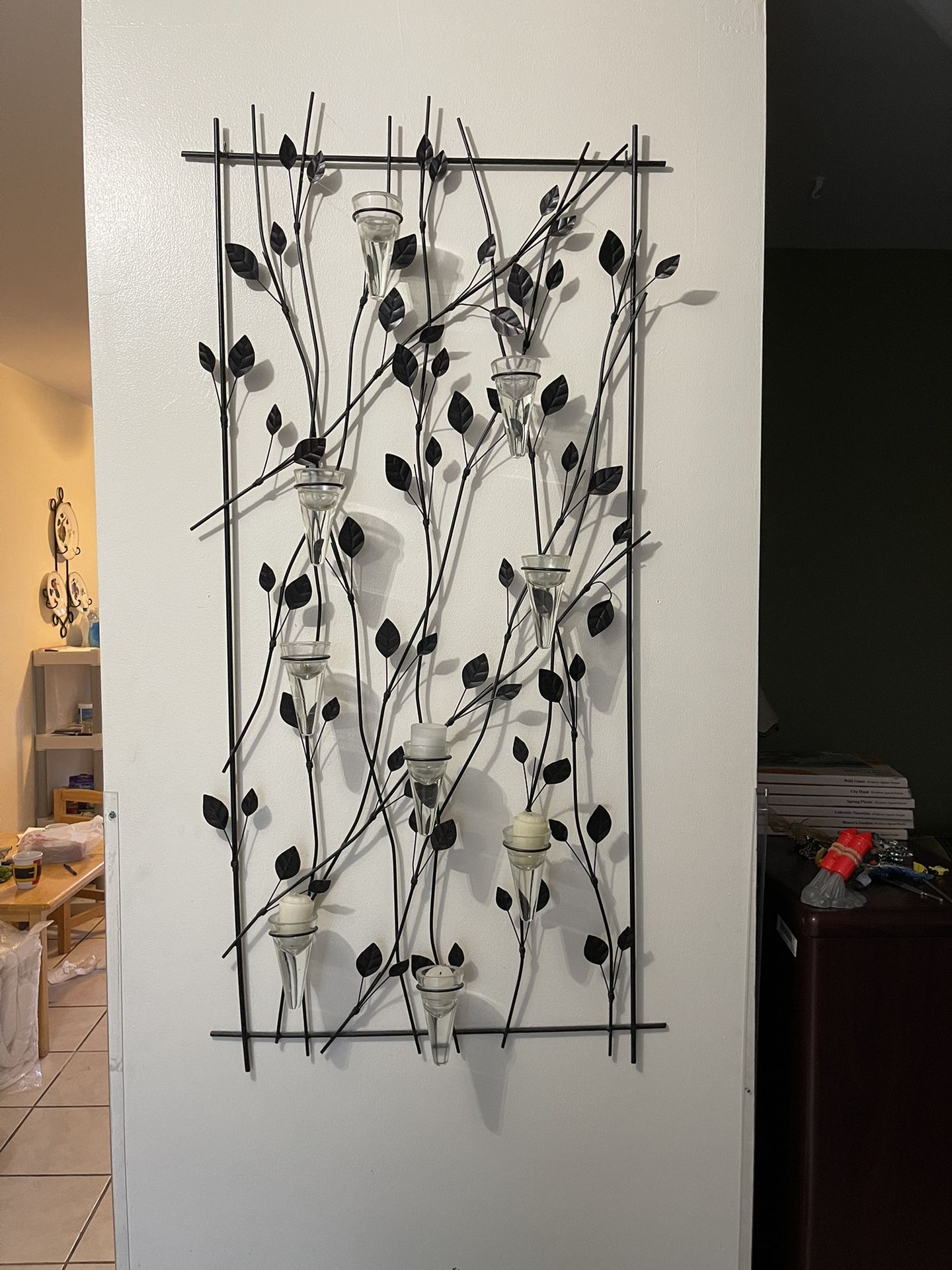 Metal Leaf Design Wall Candle Holder 47”x24”