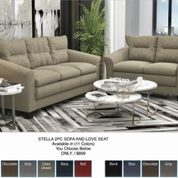 NEW 2pc Sofa Set 11 Colors to Choose From a “Excellent Value” Made Brand New in  North Carolina, you choose fro 11 Colors Tones. ONLY $799