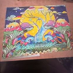 New Neon Boho Trippy Hippy Mushroom Festival Fabric Tapestry Room Decor