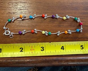 Silver Tone Multicolor Bead Anklet Bracelet