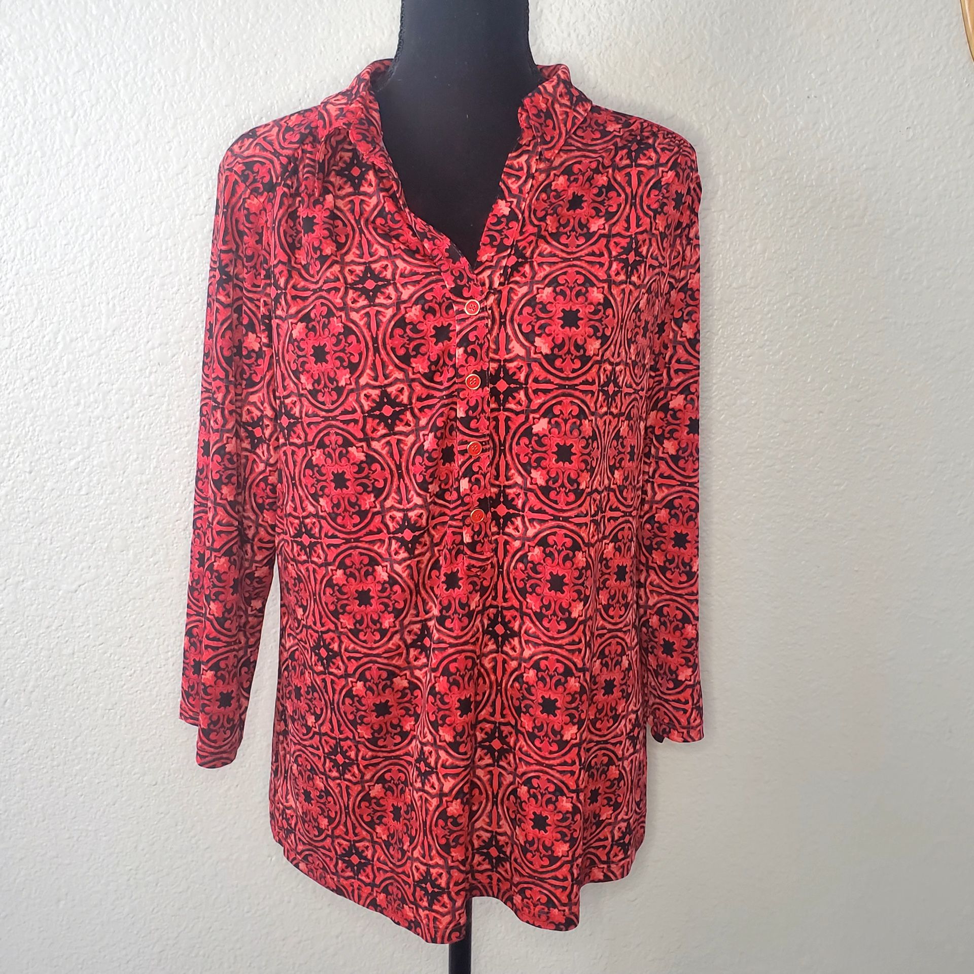 NWOT Charter Club Women’s Black/ Red 1/2 Button Up Blouse Size: X- Large