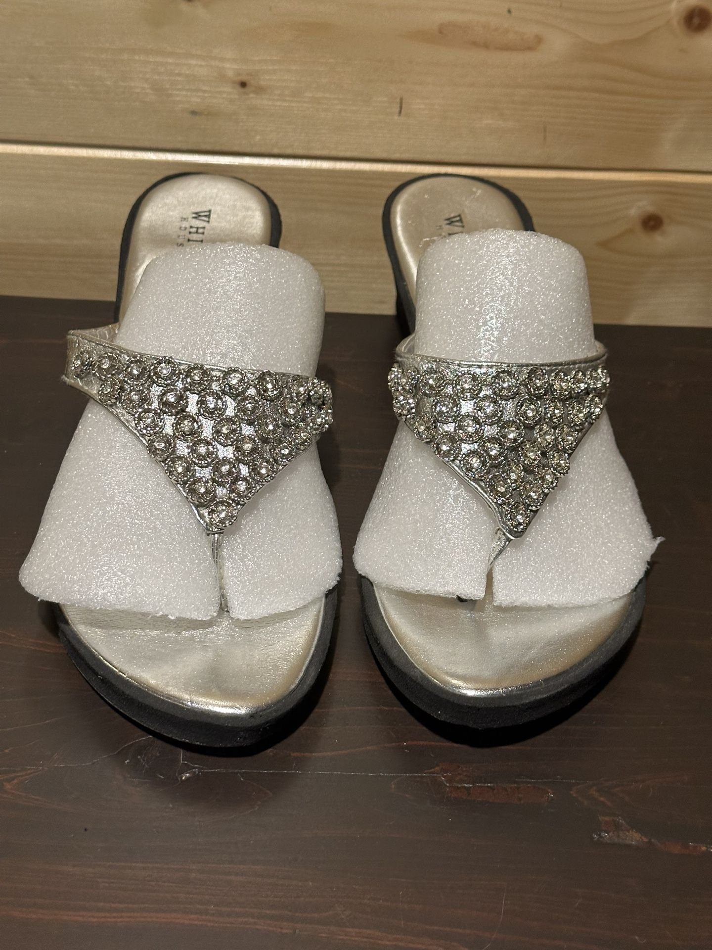 White House Black Market silver wedge sandals size 7