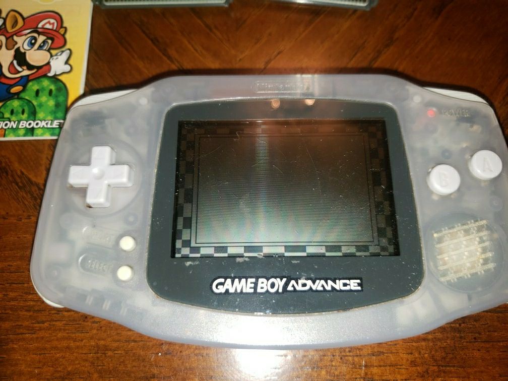 Original Nintendo Gameboy Advance Bundle AGB 001 Glacier Purple Clear Mario And Luigi Superstar Saga Wario Land 4 Super Mario Bros 3 Spyro Fortress
