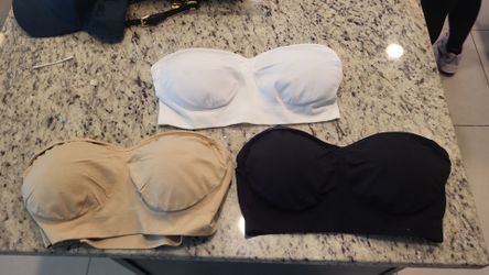 New 3 pack sports bra with silicone straps, black, white and beige,