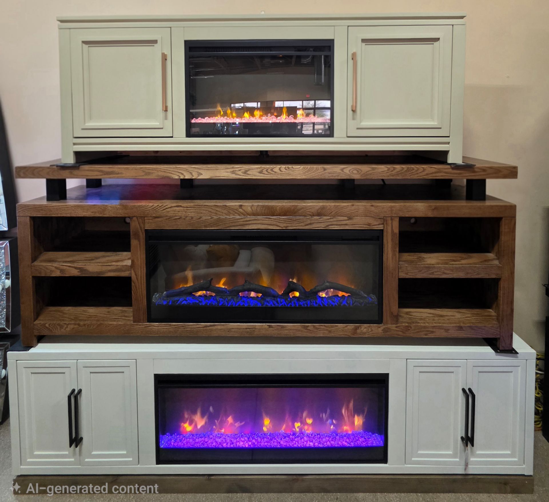 New Proudly Made In USA 94" Super Console Fireplace TV Stand! 3 colors Available!!