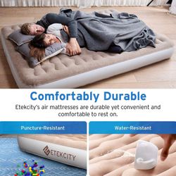 Etekcity Upgraded Camping Air Mattress, Queen Twin Airbed Height 9", Inflatable Bed Blow Up Mattress Raised Airbed with Rechargeable Pump, 2-Year Warr