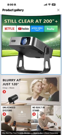 Brand new in box! Officially-Licensed APP & Native 1080P】Thinnest 1.81" Smart Mini Projector with WiFi and Bluetooth, Auto Focu & Keystone Portable Ou