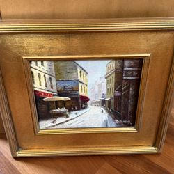 Original Oil Painting Peterson Gold Frame Impressionist City Street Scene Paris