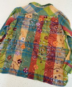 2X Soft Surroundings Manchester Women Embroidered Plus Plaid Floral Shirt Top 