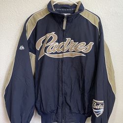 Vintage Majestic San Diego Padres navy blue bomber jacket