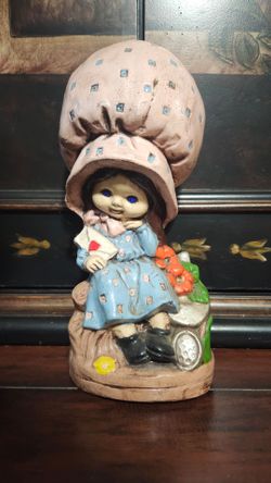 1974 Hand-Painted Ceramic Sunbonnet Girl Figurine | Signed Marilyn, 1970s Kitsch Decor