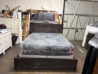 Dark Wood Cal King Bed Frame with Sealy Mattress
