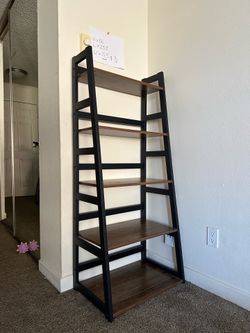 Modern Ladder Shelf / Bookshelf – Wood & Black Metal ✨