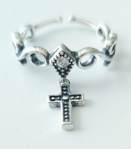 Sterling Silver Cross Pendant Ring Resizable (Lowered Price)