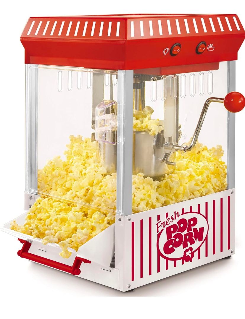 Nostalgia Popcorn Maker Machine - Professional Tabletop With 2.5 Oz Kettle Makes Up to 10 Cups - Vintage Popcorn Machine Movie Theater Style - Red/Whi