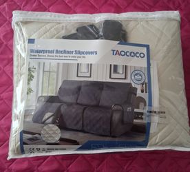 100% Waterproof Recliner Sofa Covers 3 Seater Split Couch Covers for 3 Cushion Reclining Couch with Straps cream TAOCOCO