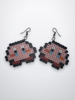 Handmade Pixel Art Kirby Dangle Earrings - Perler Bead