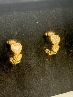 New 14K Gold Plated S925 Post Heart Cubic Zirconia Hoop Huggie Earrings