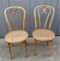 PAIR- Vintage Bentwood Cane Chairs - ZPM Radomsko / No. 16 Sweetheart Thonet-Design / Mid Century c. 1960-70s