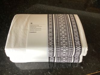 New Crate and Barrel 100% Cotton Cream with Scandinavian Stitching King Duvet Cover