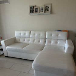 White Leather Sectional Sleeper Sofa With Storage 