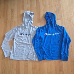 2 Champion Hooded Long Sleeve Shirts Youth Size XL