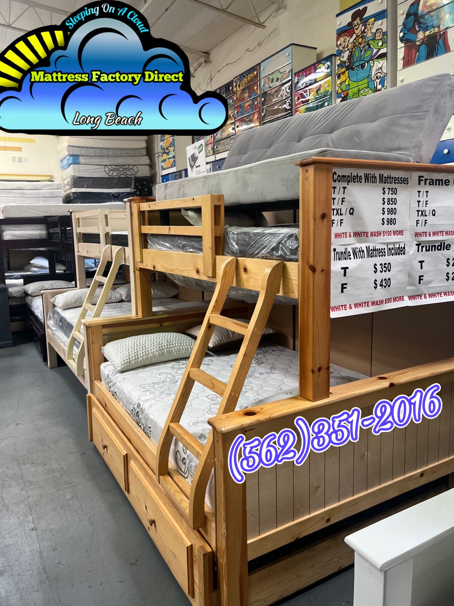 Triple Bunk Bed Twin Full Full Litera Con Colchones Nuevos Bonitos Trundle 