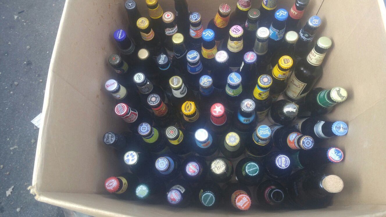 Empty microbrew World beer bottle collection