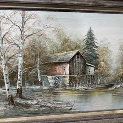 Oil Painting Cabin By The Lake Size 43 By 31.5 Inches (with A Frame)