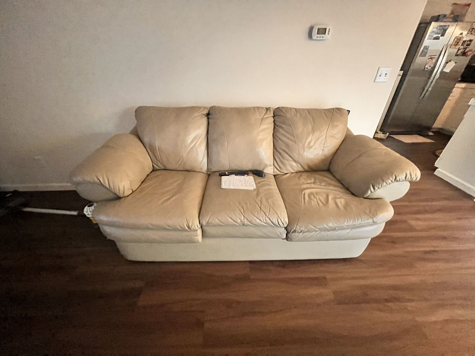 BEIGE LEATHER COUCH