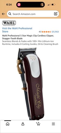 Wahl Professional 5 Star Magic Clip Cordless Clipper, Stagger-Tooth Blade Seamless Blends & Fades with 100+ Min Lithium-Ion Runtime, Includes 8 Cuttin