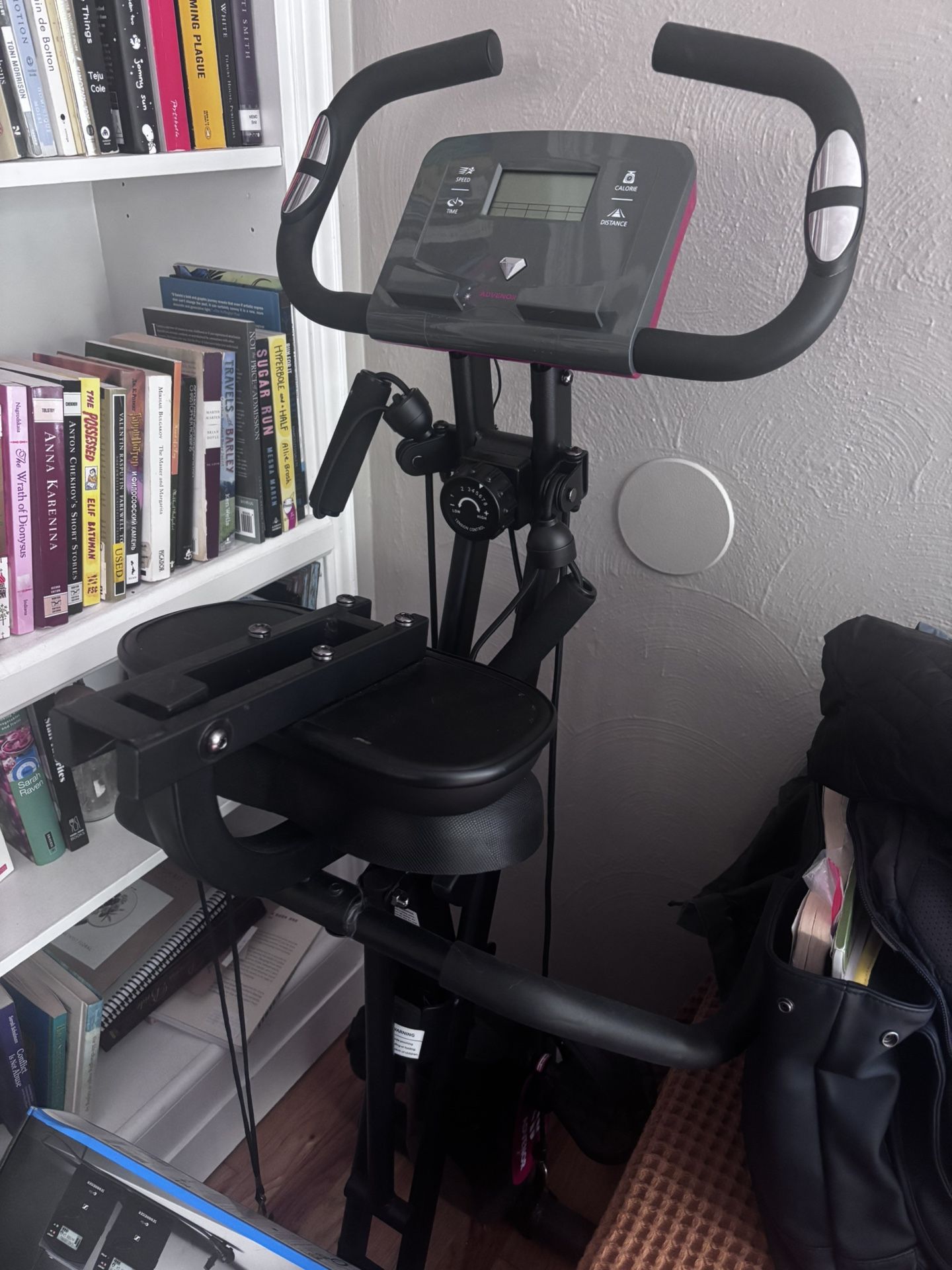 Stationary/exercise bike with resistance bands - foldable, compact, black & red - Advenor brand