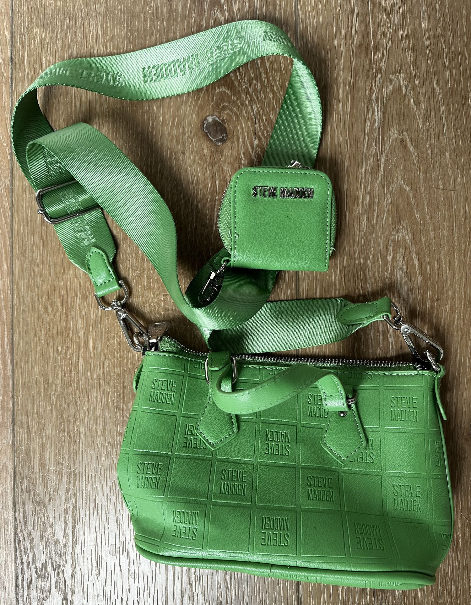 Steve Madden Crossbody Set Womens Green Logo Coin Purse Streetwear Bag Clean