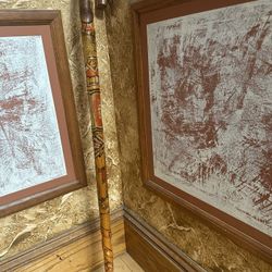 Hand Carved Painted Wooden Cane 