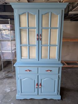 Blue Painted China Hutch Cabinet