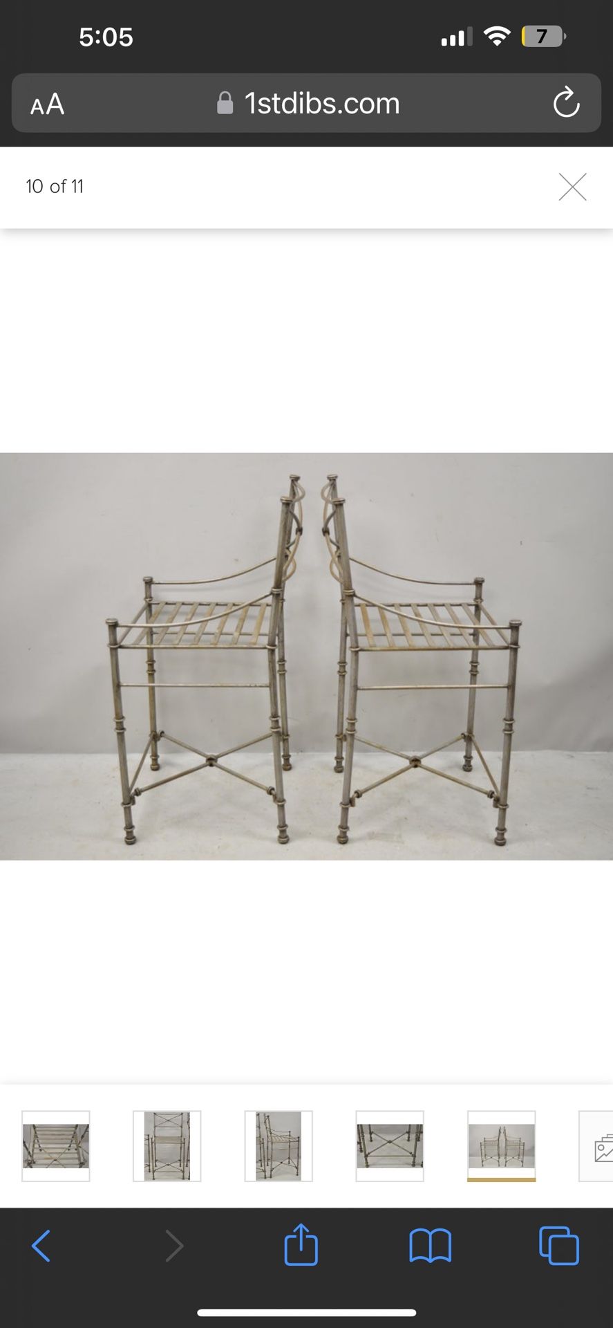 Late 20th Century Pier 1 Medici Pewter Wrought Iron Counter Bar Stools