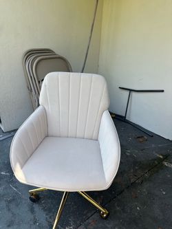 Cream Velvet Swivel Chair with Gold Base