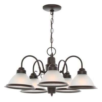 Hampton Bay 5-Light Oil Rubbed Bronze Chandelier With Frosted Ribbed Glass Shades