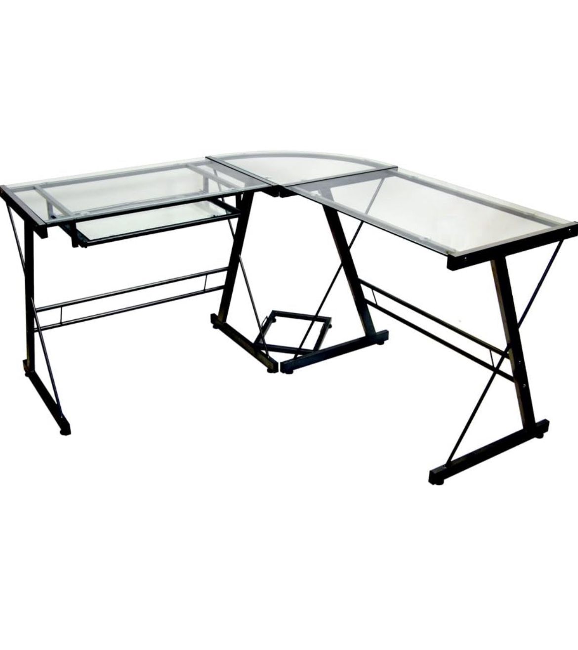 Walker Edison Ellis Contemporary Glass Top L Shaped Corner Computer Desk, 51 Inch, Black
