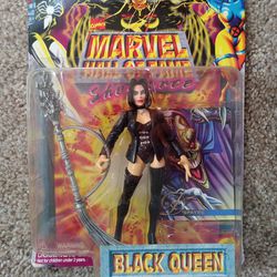 1996 Toy Biz Marvel Hall of Fame She Force Black Queen 5" Action Figure With D'Spayre Card