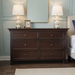 Elegant Dark Wood Bedroom Dresser – 6 Drawer Storage